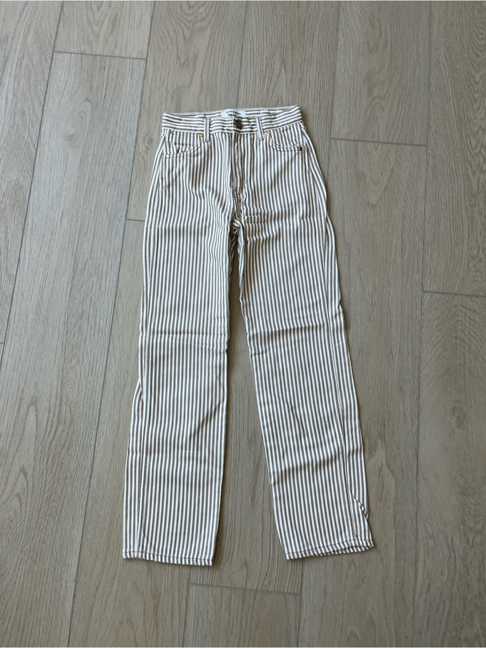 Reformation Cream & Brown Striped Straight-Leg Jeans